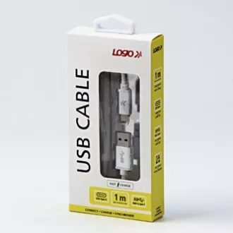 Logo USB kábel (3.2 gen 1), USB A samec - USB C samec, 1m, 5 Gb/s, 5V/3A, biely, box, nylonové opletenie, hliníkový kryt konektora Logo USB kábel (3.2 gen 1), USB A samec - USB C samec, 1m, 5 Gb/s, 5V/3A, biely, box, nylonové opletenie, hliníkový kryt konektora