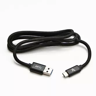 Logo USB kábel (3.2 gen 1), USB A samec - USB C samec, 2m, 5 Gb/s, 5V/3A, černý, box, nylonové opletenie, hliníkový kryt konektor
