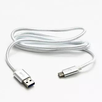 Logo USB kábel (3.2 gen 1), USB A samec - USB C samec, 2m, 5 Gb/s, 5V/3A, biely, box, nylonové opletenie, hliníkový kryt konektora