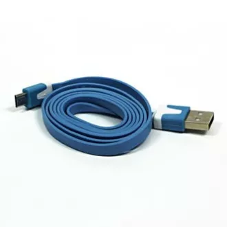 Logo USB kábel (2.0), USB A samec - microUSB samec, 1m, plochý, modrý, blister, DOPRODEJ