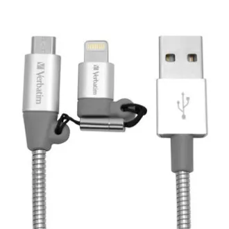 Verbatim USB kábel (2.0), USB A samec - microUSB samec + Apple Lightning samec, 1m, strieborný, box, 48869, 2 in 1 - nastaviteľná