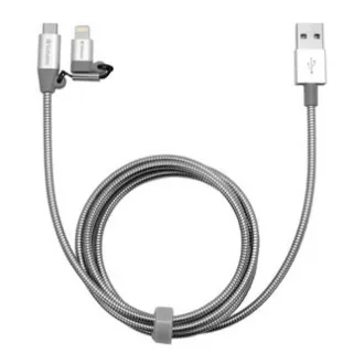Verbatim USB kábel (2.0), USB A samec - microUSB samec + Apple Lightning samec, 1m, strieborný, box, 48869, 2 in 1 - nastaviteľná