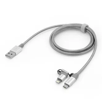 Verbatim USB kábel (2.0), USB A samec - microUSB samec + Apple Lightning samec, 1m, strieborný, box, 48869, 2 in 1 - nastaviteľná
