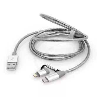 Verbatim USB kábel (2.0), USB A samec - microUSB samec + Apple Lightning samec, 1m, strieborný, box, 48869, 2 in 1 - nastaviteľná