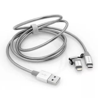 Verbatim USB kábel (2.0), USB A samec - microUSB samec + Apple Lightning samec, 1m, strieborný, box, 48869, 2 in 1 - nastaviteľná
