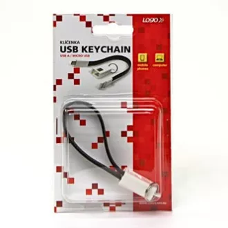 Logo USB kábel (2.0), USB A samec - microUSB samec, 0.2m, černý, blister, kľúčenka, DOPRODEJ
