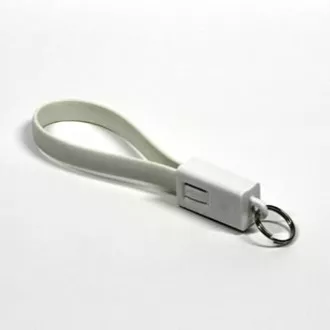 USB kabel (2.0), USB A samec - microUSB samec, 0.2m, biely, kľúčenka, DOPRODEJ