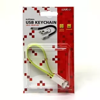 Logo USB kábel (2.0), USB A samec - microUSB samec, 0.2m, svetlo zelená, blister, kľúčenka