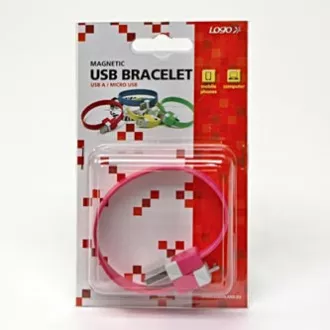 Logo USB kábel (2.0), USB A samec - microUSB samec, 0.25m, ružový, blister, náramok, DOPRADE