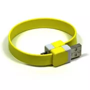 Logo USB kábel (2.0), USB A samec - microUSB samec, 0.25m, žltý, blister, náramok, DOPRADE