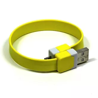 Logo USB kábel (2.0), USB A samec - microUSB samec, 0.25m, žltý, blister, náramok, DOPRADE