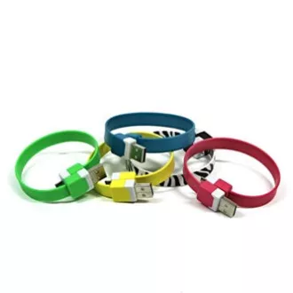 Logo USB kábel (2.0), USB A samec - microUSB samec, 0.25m, žltý, blister, náramok, DOPRADE