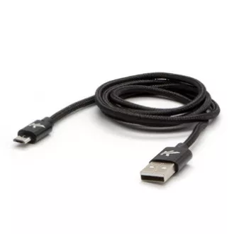 Logo USB kábel (2.0), USB A samec - microUSB samec, 1m, 480 Mb/s, 5V/2A, černý, box, nylonové opletenie, hliníkový kryt konektora