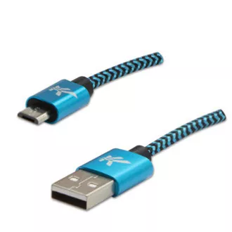 Logo USB kábel (2.0), USB A samec - microUSB samec, 1m, 480 Mb/s, 5V/2A, modrý, box, nylonové opletenie, hliníkový kryt konektora Logo USB kábel (2.0), USB A samec - microUSB samec, 1m, 480 Mb/s, 5V/2A, modrý, box, nylonové opletenie, hliníkový kryt konektora