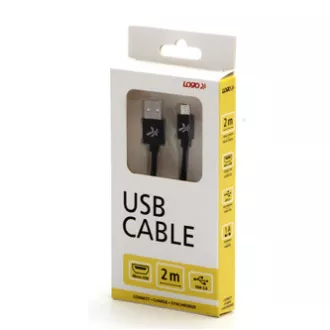 Logo USB kábel (2.0), USB A samec - microUSB samec, 2m, 480 Mb/s, 5V/1A, černý, box, nylonové opletenie, hliníkový kryt konektora