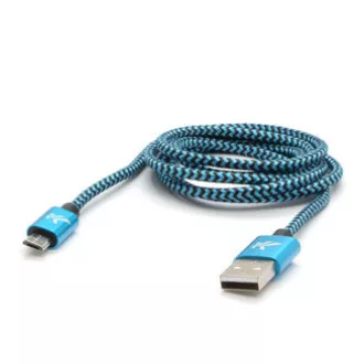 Logo USB kábel (2.0), USB A samec - microUSB samec, 2m, 480 Mb/s, 5V/1A, modrý, box, nylonové opletenie, hliníkový kryt konektora