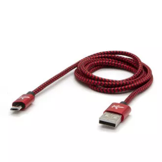 Logo USB kábel (2.0), USB A samec - microUSB samec, 2m, 480 Mb/s, 5V/1A, červený, box, nylonové opletenie, hliníkový kryt konektor