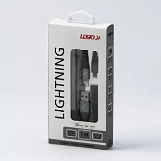 Logo USB kábel (2.0), USB A samec - Apple Lightning samec, 1m, MFi certifikácia, 5V/2,4A, strieborný, box, nylonové opletenie, hli