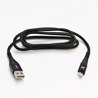 Logo USB kábel (2.0), USB A samec - Apple Lightning samec, 1m, MFi certifikácia, 5V/2,4A, černý, box, nylonové opletenie, hliníko