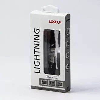 Logo USB kábel (2.0), USB A samec - Apple Lightning samec, 1m, MFi certifikácia, 5V/2,4A, černý, box, nylonové opletenie, hliníko