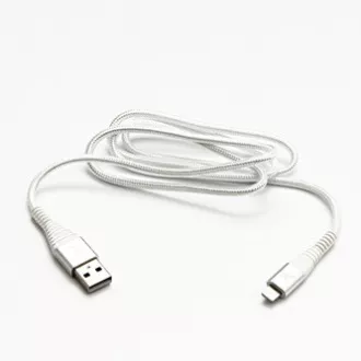 Logo USB kábel (2.0), USB A samec - Apple Lightning samec, 1m, MFi certifikácia, 5V/2,4A, biely, box, nylonové opletenie, hliníkový