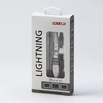 Logo USB kábel (2.0), USB A samec - Apple Lightning samec, 1m, MFi certifikácia, 5V/2,4A, biely, box, nylonové opletenie, hliníkový