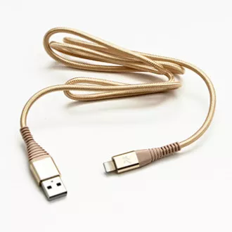 Logo USB kábel (2.0), USB A samec - Apple Lightning samec, 1m, MFi certifikácia, 5V/2,4A, zlatý, box, nylonové opletenie, hliníkový