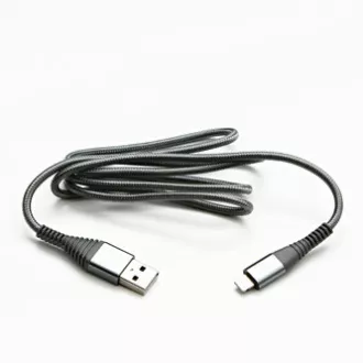 Logo USB kábel (2.0), USB A samec - Apple Lightning samec, 2m, MFi certifikácia, 5V/2,4A, strieborný, box, nylonové opletenie, hli