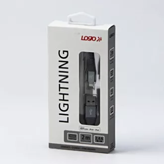 Logo USB kábel (2.0), USB A samec - Apple Lightning samec, 2m, MFi certifikácia, 5V/2,4A, strieborný, box, nylonové opletenie, hli