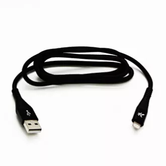 Logo USB kábel (2.0), USB A samec - Apple Lightning samec, 2m, MFi certifikácia, 5V/2,4A, černý, box, nylonové opletenie, hliníko