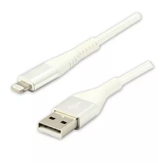 Logo USB kábel (2.0), USB A samec - Apple Lightning samec, 2m, MFi certifikácia, 5V/2,4A, biely, box, nylonové opletenie, hliníkový