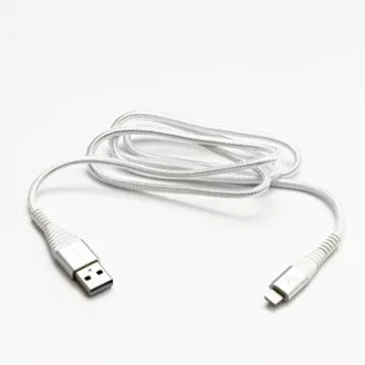 Logo USB kábel (2.0), USB A samec - Apple Lightning samec, 2m, MFi certifikácia, 5V/2,4A, biely, box, nylonové opletenie, hliníkový