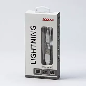 Logo USB kábel (2.0), USB A samec - Apple Lightning samec, 2m, MFi certifikácia, 5V/2,4A, biely, box, nylonové opletenie, hliníkový