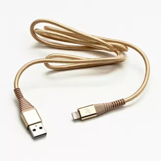 Logo USB kábel (2.0), USB A samec - Apple Lightning samec, 2m, MFi certifikácia, 5V/2,4A, zlatý, box, nylonové opletenie, hliníkový