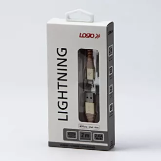 Logo USB kábel (2.0), USB A samec - Apple Lightning samec, 2m, MFi certifikácia, 5V/2,4A, zlatý, box, nylonové opletenie, hliníkový