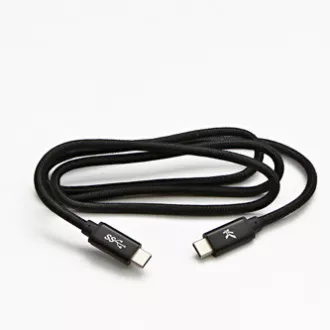 Logo USB kábel (3.2 gen 1), USB C samec - USB C samec, 1m, 5 Gb/s, 5V/3A, černý, box, nylonové opletenie, hliníkový kryt konektor