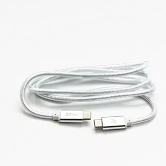 Logo USB kábel (3.2 gen 1), USB C samec - USB C samec, 1m, 5 Gb/s, 5V/3A, biely, box, nylonové opletenie, hliníkový kryt konektora