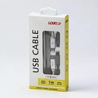 Logo USB kábel (3.2 gen 1), USB C samec - USB C samec, 1m, 5 Gb/s, 5V/3A, biely, box, nylonové opletenie, hliníkový kryt konektora