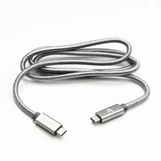Logo USB kábel (3.2 gen 2), USB C samec - USB C samec, 1m, Power Delivery 100W, 10 Gb/s, 20V/5A, striebra, box, nylonové opleten