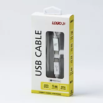 Logo USB kábel (3.2 gen 2), USB C samec - USB C samec, 1m, Power Delivery 100W, 10 Gb/s, 20V/5A, biely, box, nylonové opletenie, h