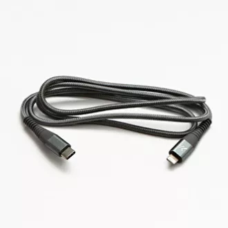 Logo USB kábel (2.0), USB C samec - Apple Lightning samec, 1m, MFi certifikácia, 5V/3A, strieborný, box, nylonové opletenie, hliní