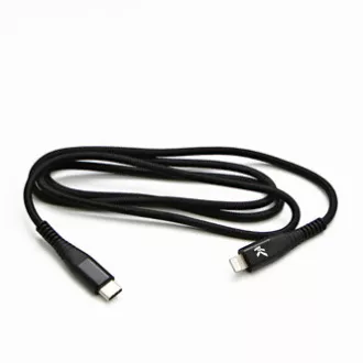 Logo USB kábel (2.0), USB C samec - Apple Lightning samec, 1m, MFi certifikácia, 5V/3A, černý, box, nylonové opletenie, hliníkový