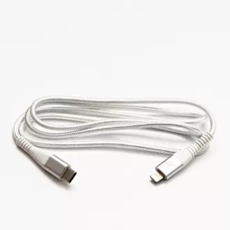 Logo USB kábel (2.0), USB C samec - Apple Lightning samec, 1m, MFi certifikácia, 5V/3A, biely, box, nylonové opletenie, hliníkový