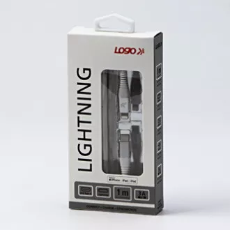 Logo USB kábel (2.0), USB C samec - Apple Lightning samec, 1m, MFi certifikácia, 5V/3A, biely, box, nylonové opletenie, hliníkový