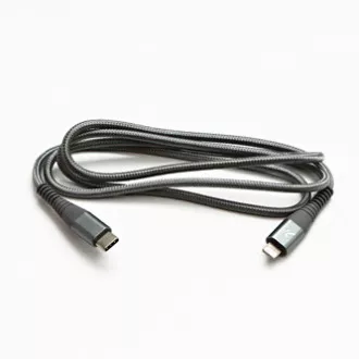 Logo USB kábel (2.0), USB C samec - Apple Lightning samec, 2m, MFi certifikácia, 5V/3A, strieborný, box, nylonové opletenie, hliní