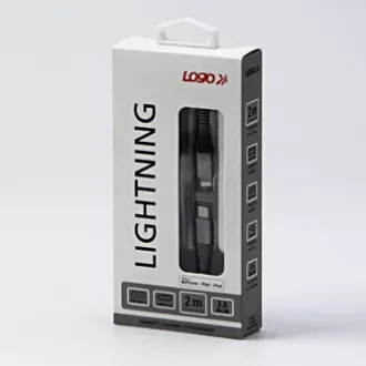 Logo USB kábel (2.0), USB C samec - Apple Lightning samec, 2m, MFi certifikácia, 5V/3A, strieborný, box, nylonové opletenie, hliní
