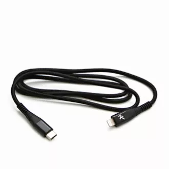 Logo USB kábel (2.0), USB C samec - Apple Lightning samec, 2m, MFi certifikácia, 5V/3A, černý, box, nylonové opletenie, hliníkový