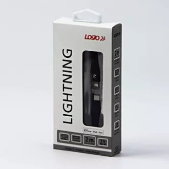 Logo USB kábel (2.0), USB C samec - Apple Lightning samec, 2m, MFi certifikácia, 5V/3A, černý, box, nylonové opletenie, hliníkový