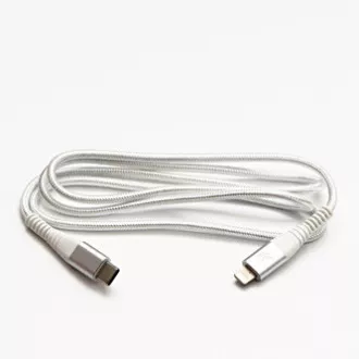 Logo USB kábel (2.0), USB C samec - Apple Lightning samec, 2m, MFi certifikácia, 5V/3A, biely, box, nylonové opletenie, hliníkový