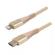 Logo USB kábel (2.0), USB C samec - Apple Lightning samec, 2m, MFi certifikácia, 5V/3A, zlatý, box, nylonové opletenie, hliníkový